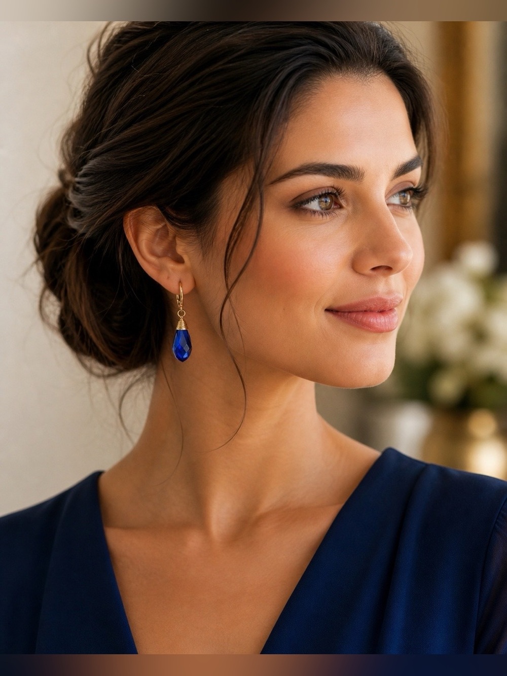 💙 Cobalt Blue Teardrop Dangle Earrings | Gold Tone Elegant